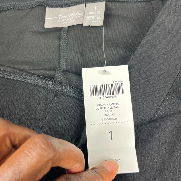 Chicos Travelers NWT Black Pull On Stretch Straight Leg Pants Work Travel 1 Med - Picture 5 of 13
